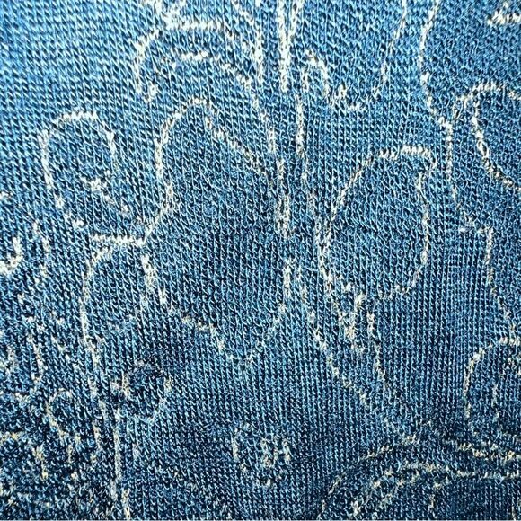 Free People Mini Dress in Blue w/Gold Metallic Floral Pattern Net @Neckline-Sz M - Picture 8 of 12